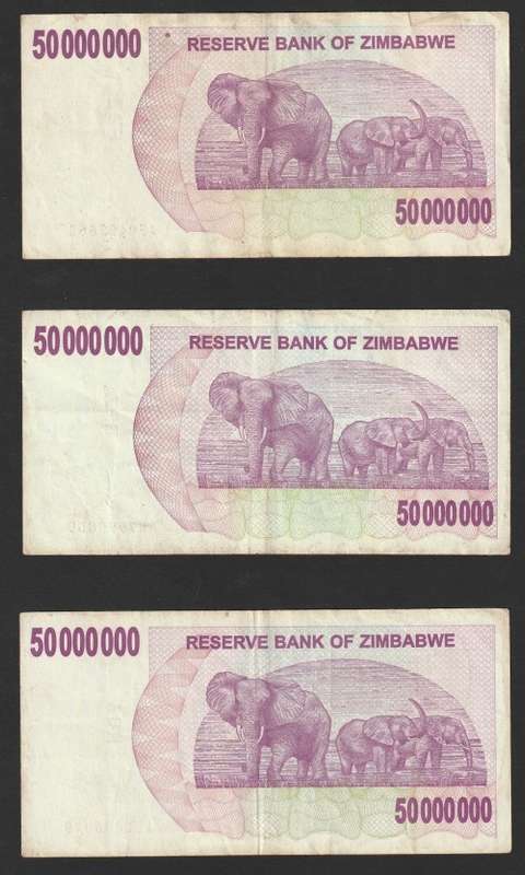 Zimbabwe - 2007 - $50 000 000 Million Dollar Dollars Gono - Circulated - 3 Notes
