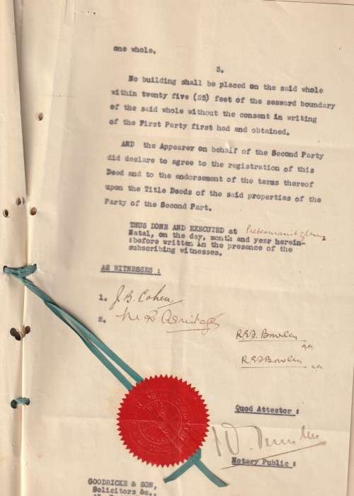 South Africa Union - 1933 - 2Sh Revenue Deed of Servitude with Seal in tact