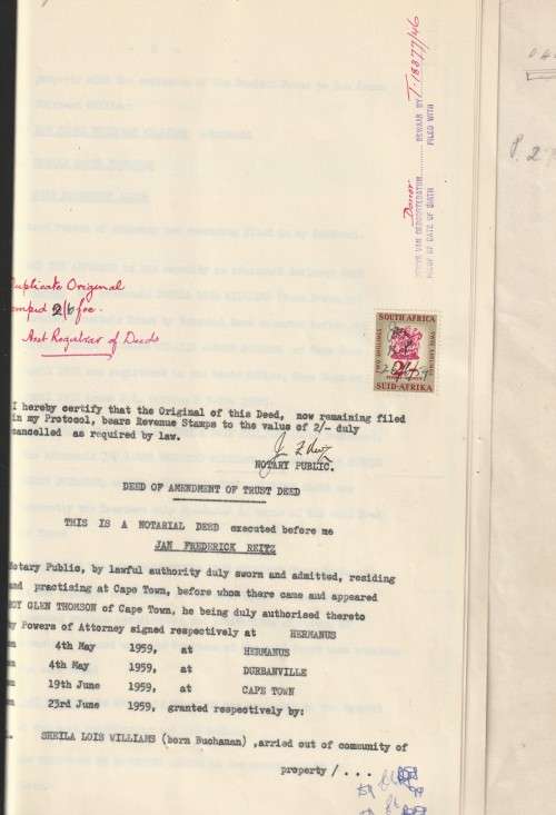 South Africa Union - 1958 Revenue KGVI and Coat of Arms Trust Deed