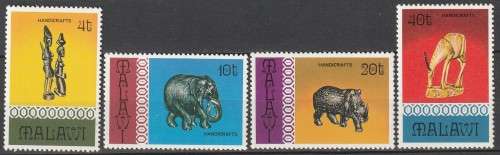 Malawi - 1977 - Handicrafts Elephants Rhinoceros Antelope