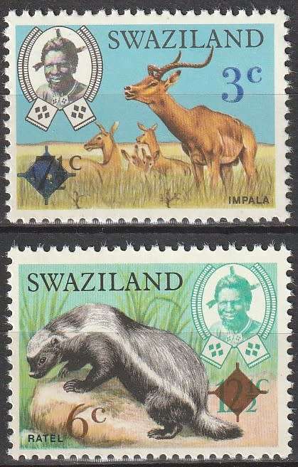 Swaziland - 1975 (1969) - Definitive overprint Surcharged Impala Badger Ratel