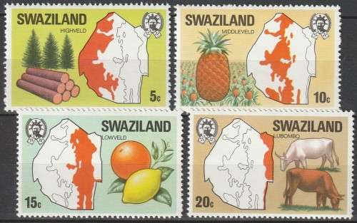 Swaziland - 1977 - Regions Maps Map Regions Fruit Forestry Cattle