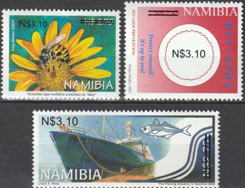 Namibia - 2006 - Stamps of 2002 and 2004 Surcharged Overprinted AIDS Honey Bee Fishing