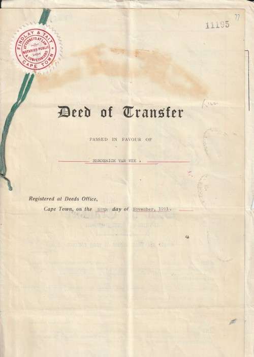 South Africa Union - 1921 - Revenue usage on Deed of Transfer