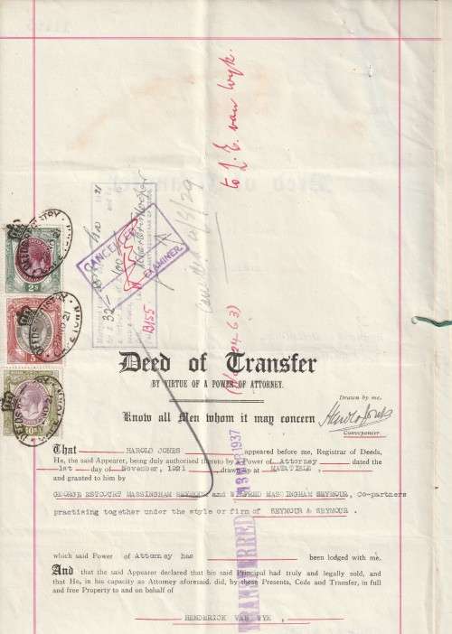 South Africa Union - 1921 - Revenue usage on Deed of Transfer