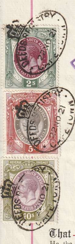 South Africa Union - 1921 - Revenue usage on Deed of Transfer