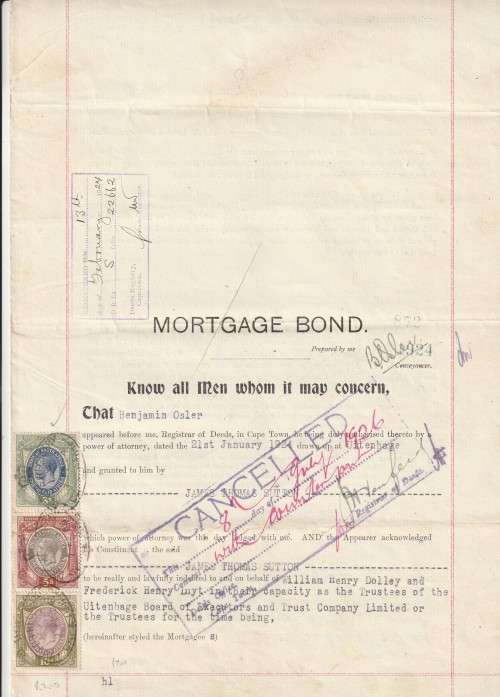 South Africa Union - 1926 - Revenue usage on Morgage Bond