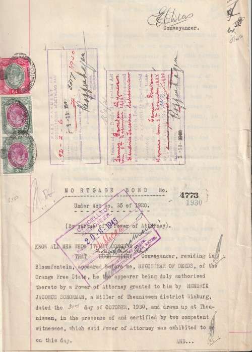 South Africa Union - 1930 - Revenue Usage on Morgage Bond