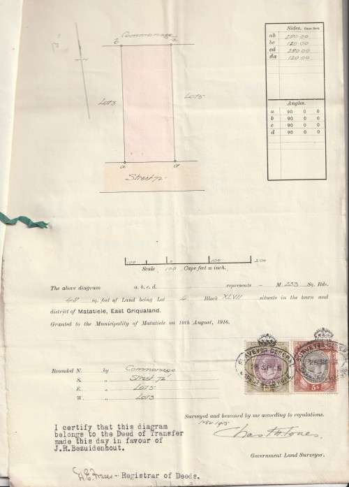 South Africa Union - 1925 - Revenue Usage on Deed of Transfer