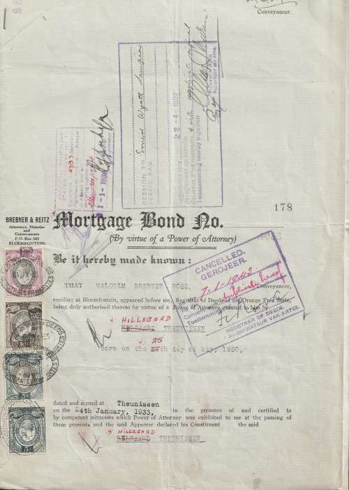 South Africa Union - 1933 - Revenue Usage on Morgage Bond