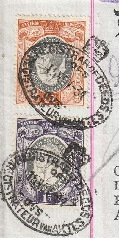 South Africa Union - 1934 - Revenue Usage on Deed of Transfer