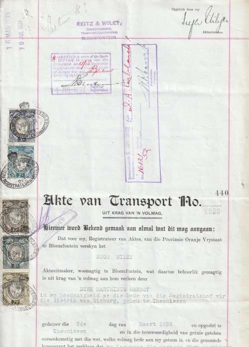 South Africa Union - 1933 - Revenue Usage on Akte van Transport
