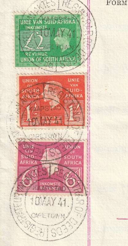 South Africa Union - 1941 - Revenue Usage on Deed of Transfer