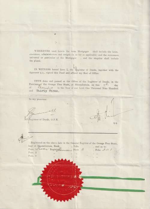 South Africa Union - 1933 - Revenue Usage on Morgage Bond