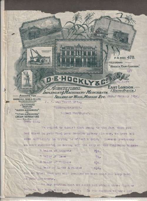 South Africa Union - 1914 1917 - Telegrams pertaining to Wool Mohair sales from Merchants