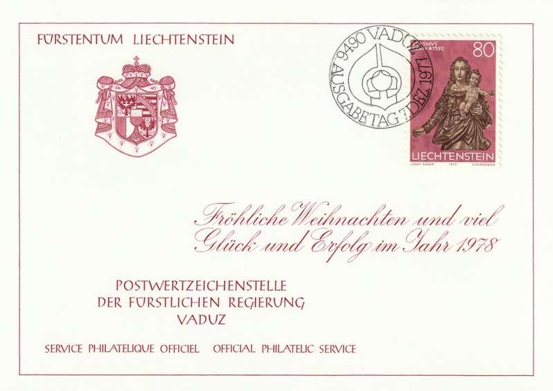 Lichtenstein - 1977 - Christmas Sculptures by Erasmus Kern Christmas Card Philatelic Services