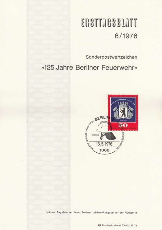 Germany - Berlin - 1976 - Berlin Fire Brigade 125th anniversary