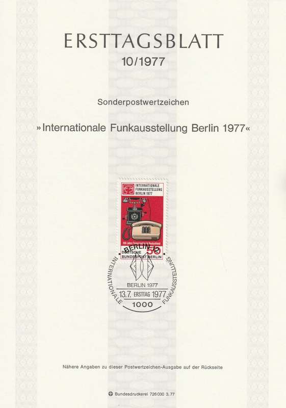 Germany - Berlin - 1977 - Broadcasting Exhibition Centenary of telephone in Germany