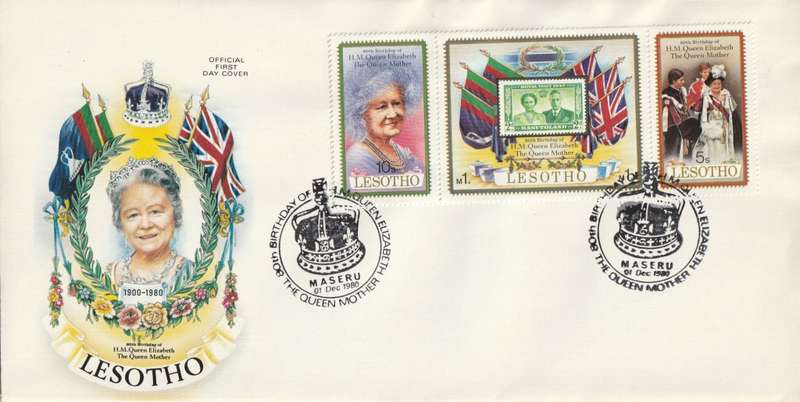 Lesotho - 1980 - Queen Mother Elizabeth 80th birthday - Complete Set on FDC