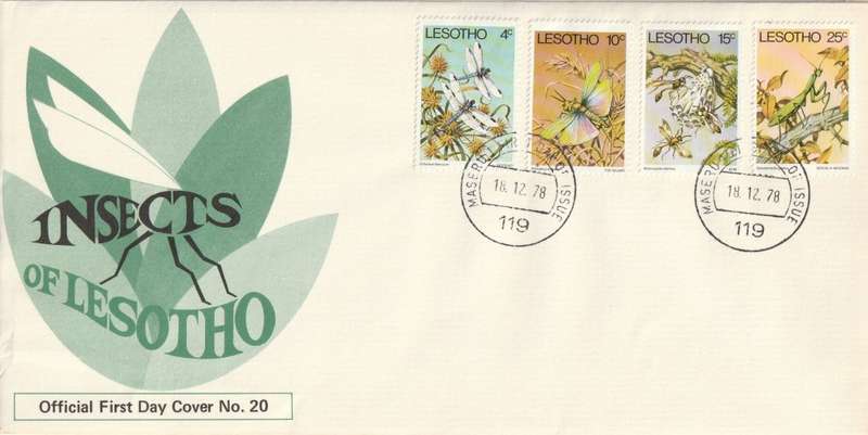 Lesotho - 1978 - Insects - Complete Set on FDC
