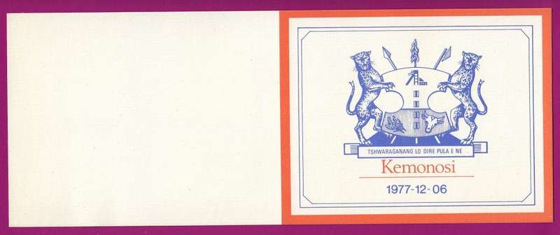 Bophuthatswana - 1977 - Independence - First Day Collectors Small Card