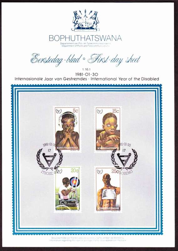 Bophuthatswana - 1981 - International Year of the Disabled - First Day Sheet - Medium