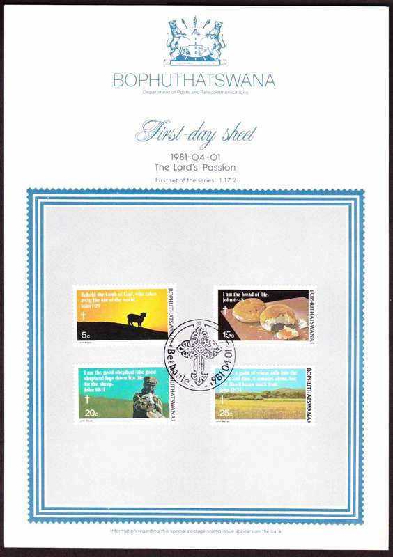 Bophuthatswana - 1981 - Easter The Lords Passion - First Day Sheet - Medium