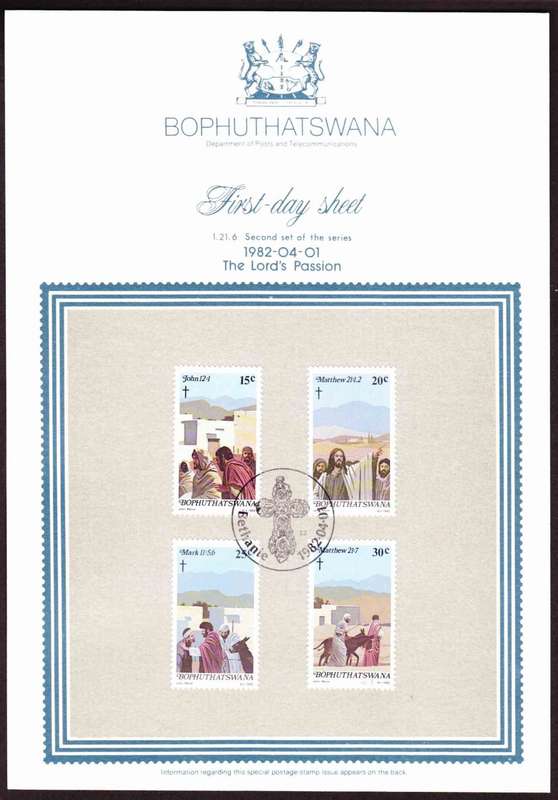 Bophuthatswana - 1982 - Easter The Lords Passion - First Day Sheet - Medium