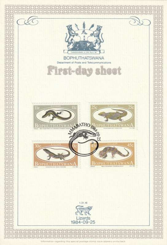 Bophuthatswana - 1984 - Lizards Reptiles - First Day Sheet - Medium