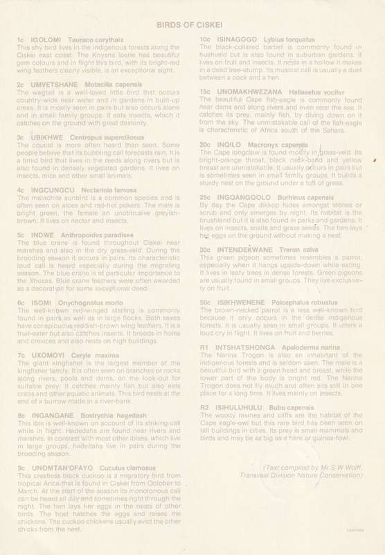 Ciskei - 1981 - Birds First Definitive - First Day Large Card