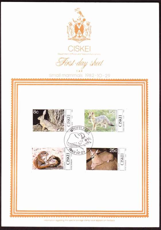 Ciskei - 1982 - Small Mammals - First Day Sheet - Medium