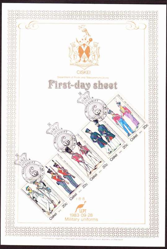 Ciskei - 1983 - Military Uniforms - 6th Foot 1st Warwickshire Regiment - First Day Sheet - Medium