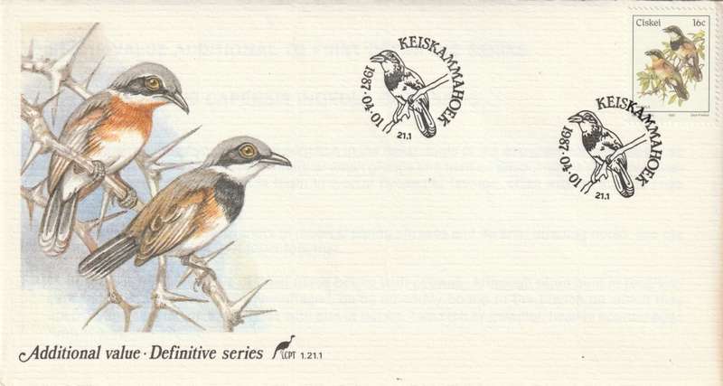 Ciskei - 1987 (1981) - Birds First Definitive - Additional Value - Cape Batis - First Day Cover
