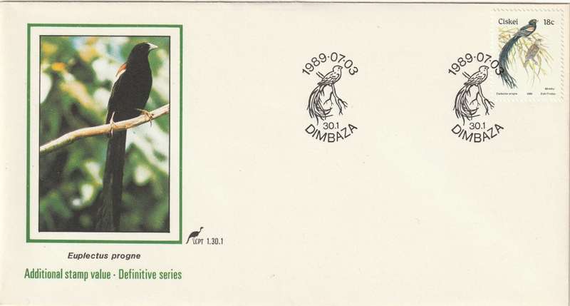 Ciskei - 1989 (1981) - Birds First Definitive - Additional Value - Long-Tailed Widow - First Day Cov