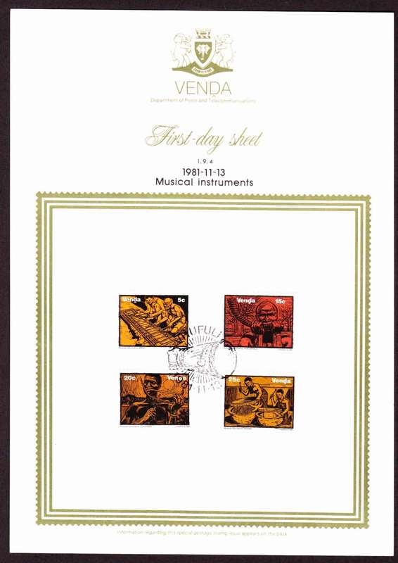 Venda - 1981 - Musical Instruments - First Day Sheet - Medium