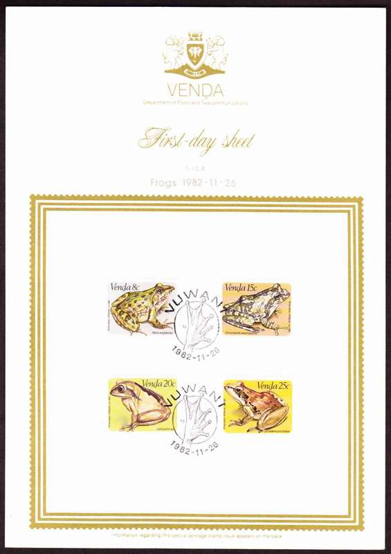 Venda - 1982 - Frogs Amphibians - First Day Sheet - Medium