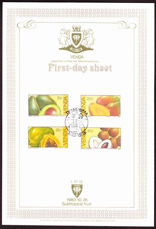 Venda - 1983 - Subtropical Fruit Fruits - First Day Sheet - Medium