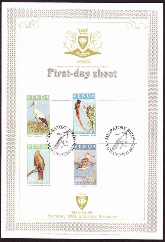Venda - 1984 - Migratory Birds Vogel Zugvogel - First Day Sheet - Medium