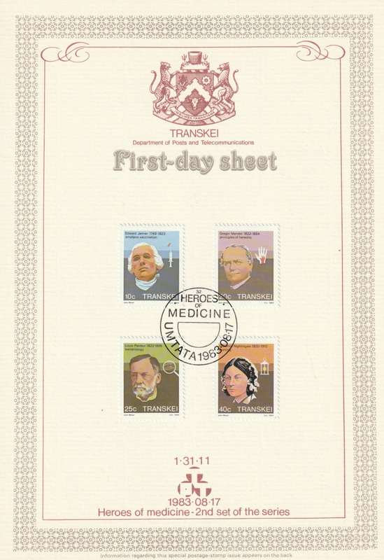 Transkei - 1983 - Heroes of Medicine - First Day Sheet - Medium