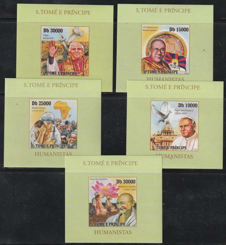 Sao Tome and Principe St Thomas and Prince Islands - 2009 - Humanists Gandhi Teresa Dalai Lama