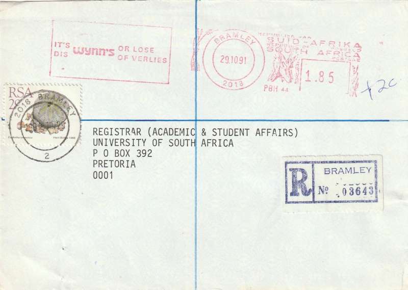 South Africa RSA Registered Cover - 2018 (1988) - Succulents Definitive Bramley