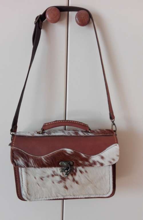 Brown Leather and Cowhide Satchel