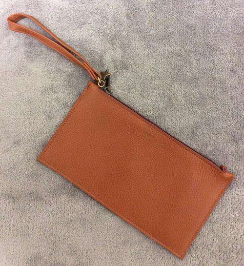 Small genuine leather brown clutch bag
