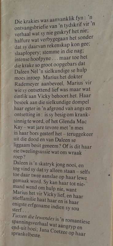 Tussen die lewendes deur Jana Coetzee