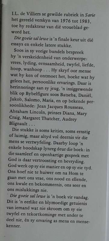 Die goeie sal lewe deur IL de Villiers