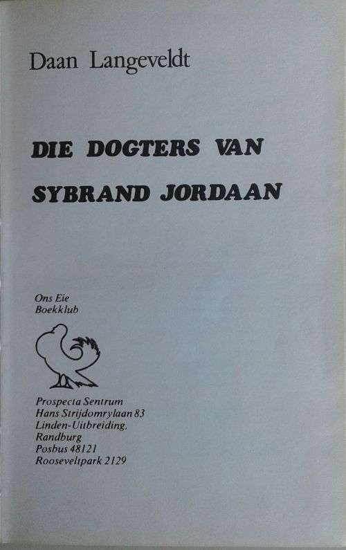 Die dogters van Sybrand Jordaan deur Daan Langeveldt
