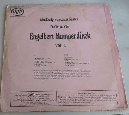 Tribute to Engelbert Humperdinck Vol 2 LP