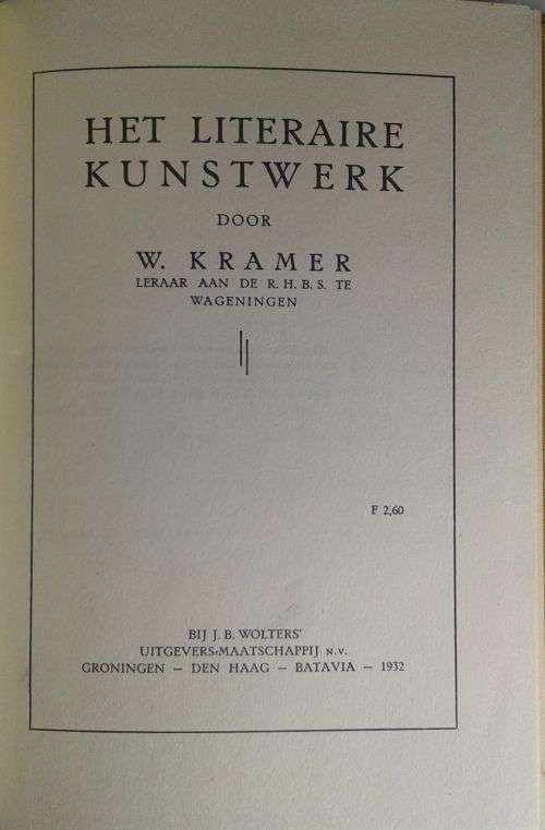 Het literaire kunstwerk door W Kramer 1932