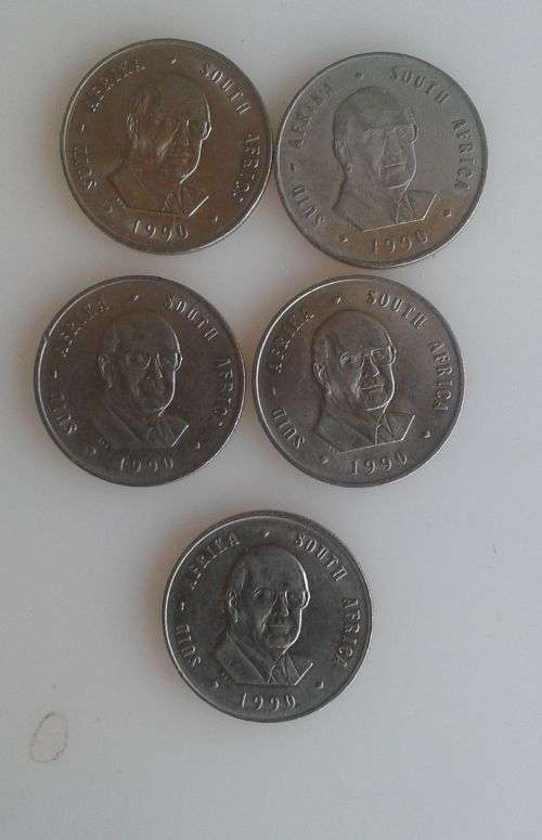 5 x Old SA R1 coins (1990)