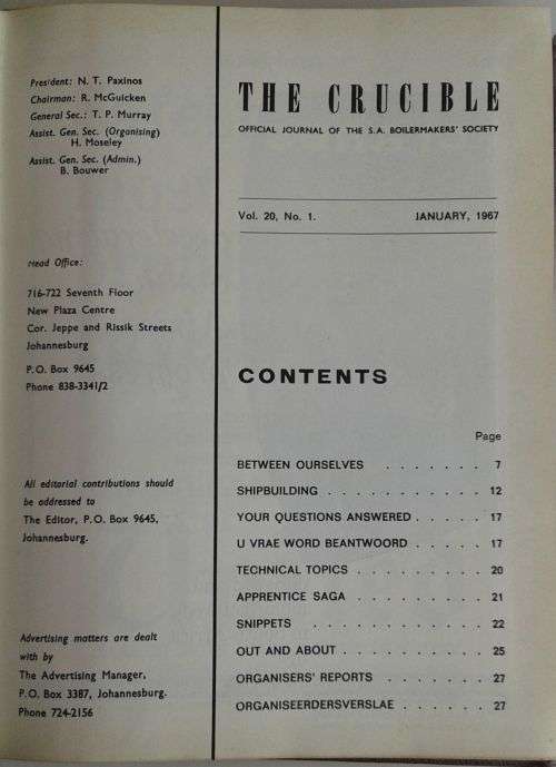 The Crucible vol 20 January 1967 (SA Boilermakers` society)